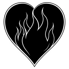 Heart fire minimalist black and white silhouette on white background