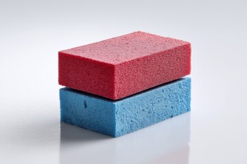 Colorful sponges stacked together on a clean surface for effective cleaning tasks in a kitchen environment