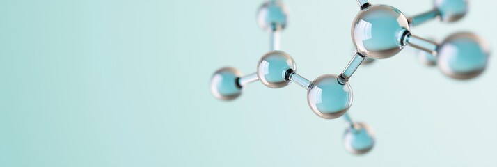 A close up of a molecule with a blue background. The molecule is made up of many small spheres
