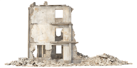 Destroyed building wall isolated on a white background png ai generated