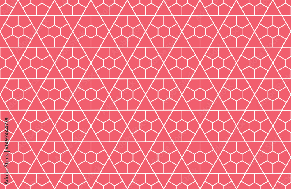Poster The geometric pattern with lines. Seamless vector background. White and pink texture. Graphic modern pattern. Simple lattice graphic design