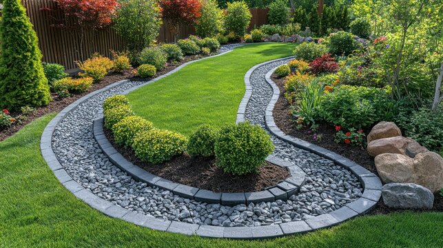 Well-maintained garden with meandering paths