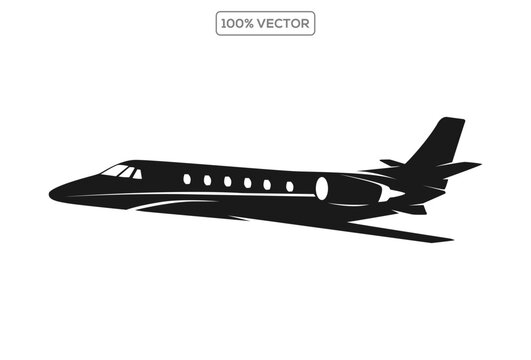 private jet line art silhouette vector illustration template