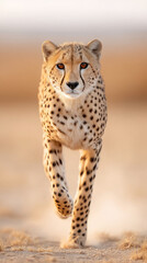 Energetic cheetah cub dashing across arid plains capturing wild nature