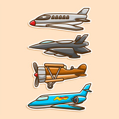 airplane collection set models. cute cartoon illustration art