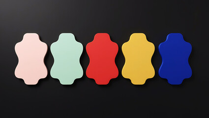 Vibrant Abstract Illustration of Five Wavy Color Shapes on Black Background – Modern Minimalist Design