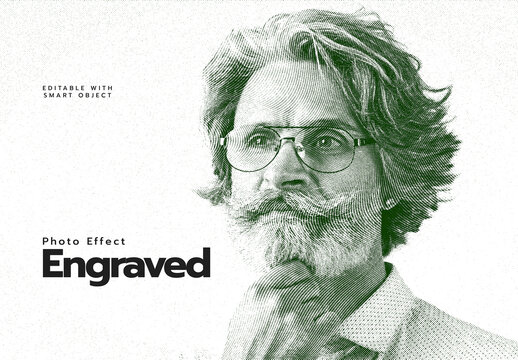 Vintage Engraved Portrait Photo Effect Mockup