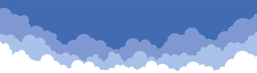 Clouds background, simple cartoon design. Flat style vector illustration. Blue sky and clouds design, beautiful image