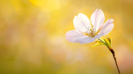 Obraz premium Single cherry blossom petal drifting the wind illuminated by natural sunlight macro shot at f35 with a 100mm lens soft glowing backlight creating texture velvety blurred background no humans no text