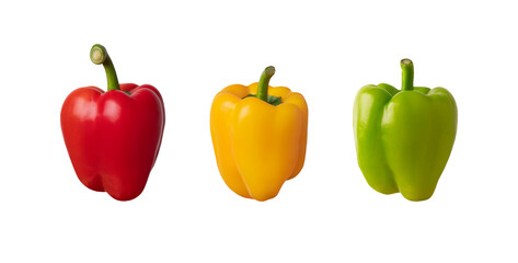 Red yellow green bell pepper isolated on white background. With clipping path. Organic Vitamin C...