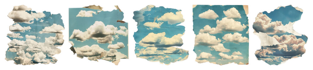 PNG Vintage clouds illustration Clouds in sky  Retro style collage element set on transparent background. © Rawpixel.com