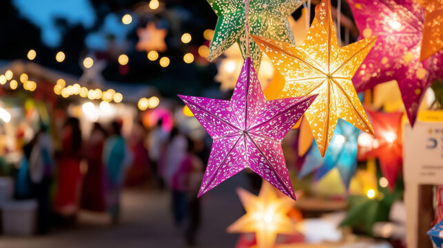 Vibrant traditional parol lanterns illuminating a market at night