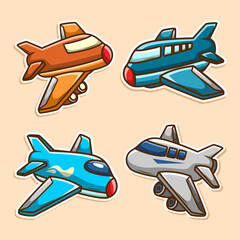 Set of cute plane hand draw style collection art