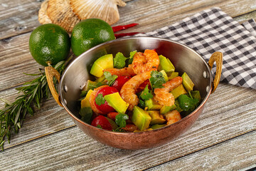 Dietary salad with shrimps and avocado