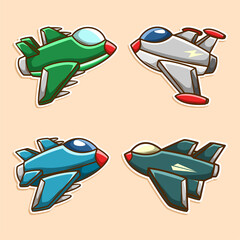 Plane toys cute collection set. doodle sticker illustration
