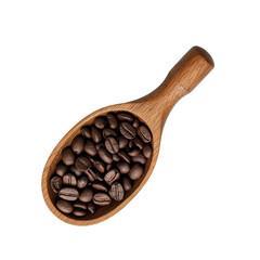 Obraz premium Coffee Beans In The Wooden Spoon Isolated For Breakfast Themes, Cafes, and Coffee Shops