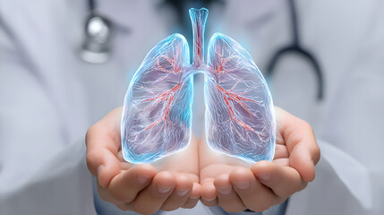 Doctor holding a highly detailed, hyper-realistic 3D model of a human heart, representing medical innovation, healthcare education, and advanced anatomical visualization.
