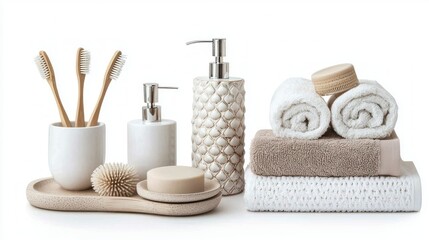 Modern bathroom decor isolated on white background