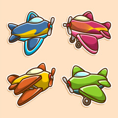 Set of cute plane sticker hand draw style