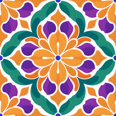 Colorful Ornamental Floral Tile Pattern in Mediterranean Style

