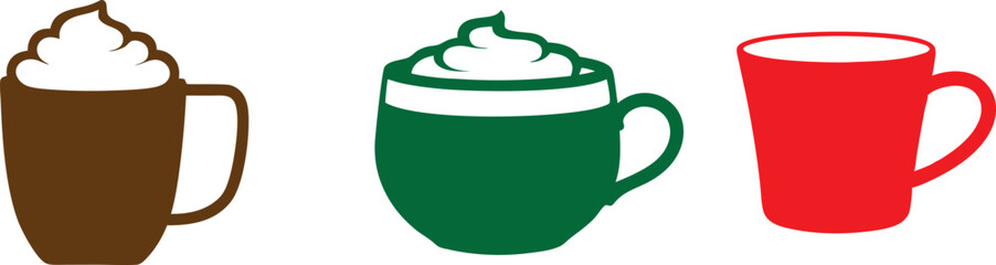 Black Coffee Cup Silhouettes with Cream Topping – Vector Set

