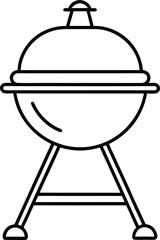 Classic Round Charcoal BBQ Grill Line Art Simple Black Outline Minimalist Design for Independence Day