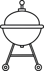 Classic Round Charcoal Grill Line Art Simple Black Outline BBQ Grill for Independence Day Designs