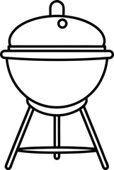 Classic Round Charcoal Grill Line Art Minimalist BBQ Design for Independence Day