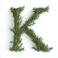 Letter K made from tree branches alphabet nature character, isolated white