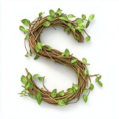 Font S shaped from tree branches for decoration letter, isolated white