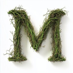 Letter M made from tree branches alphabet nature character, isolated white