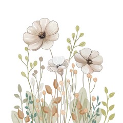 Floral card with flowers and leaves. Greetings card