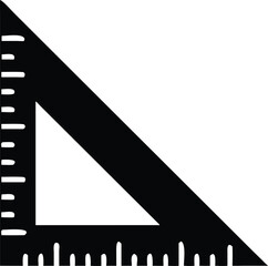 Black right triangle ruler shows precise measurement marks against the white background