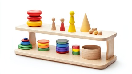 Montessori-style shelves isolated on white background