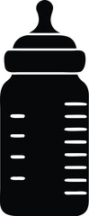 Fototapeta premium Black silhouette of baby bottle features volume markings, presented on a transparent background