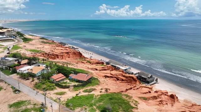 Canoa Quebrada Beach In Aracati Ceara Brazil. Stunning Tropical Coastline Beach Scene Viewed From Above. Holiday Landscape Grateful Vibrant. Holiday Watercolor Coast. Aracati Ceara.