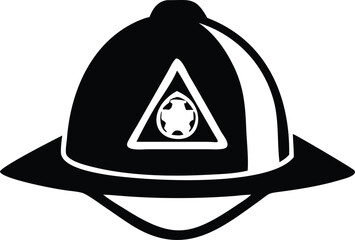 Fototapeta premium Black silhouette showcases the firefighter helmet adorned with distinctive triangular insignia, presented on transparent background