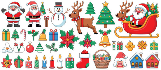 Naklejka premium Christmas Cartoon Clipart Collection Festive Elements