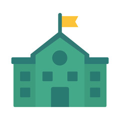 Classic school building facade with blue sky and trees, educational architecture vector for learning, institutions, or back to school projects