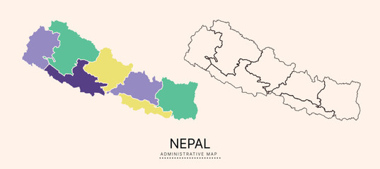 Fototapeta premium Nepal Map with multicolor separated administrative districts, editable separated layers, zones and borders. Map for presentation. Vector illustration