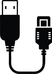 A minimalist black and white USB cable illustration is showcased on white