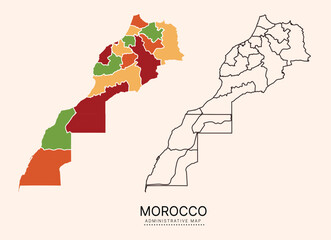 Obraz premium Morocco Map with multicolor separated administrative districts, editable separated layers, zones and borders. Map for presentation. Vector illustration