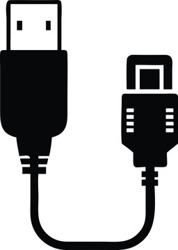 A minimalist black and white USB cable illustration is showcased on white