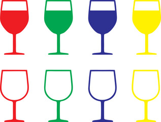 Colorful Wine Glass Silhouettes – Vector Icon Set

