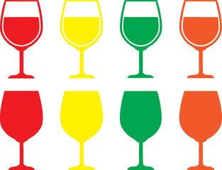 Colorful Wine Glass Silhouettes – Vector Icon Set

