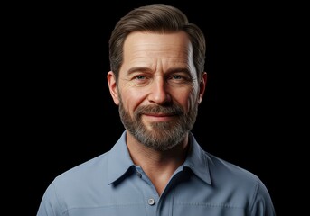 Obraz premium Smiling middle aged man with a beard isolated on black background