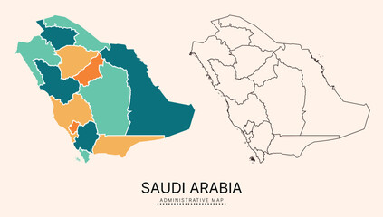 Naklejka premium Saudi Arabia Map with multicolor separated administrative districts, editable separated layers, zones and borders. Map for presentation. Vector illustration