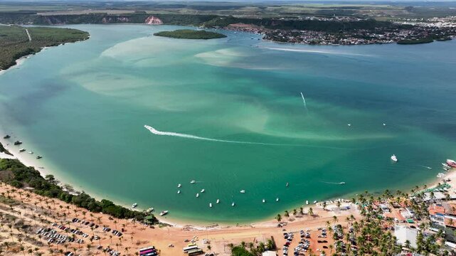Gunga Beach In Maceio Alagoas Brazil. Bird Eye View Of A Amazing Coastal Beach In The Summer Holiday. Shore Clouds Beach Sea. Outside Beach Panning Wide. Maceio Alagoas.