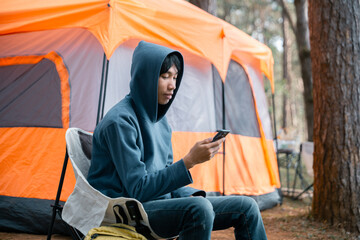Future remote work combines technology nature smart phone enable e-learning productivity while...