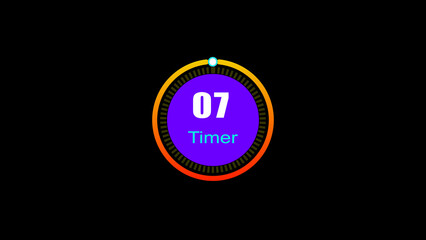 7 seconds digital clock countdown timer illustration. 3d countdown timer illustration, inside a 3d yellow and red circle on black background emergency timer countdown illustration.